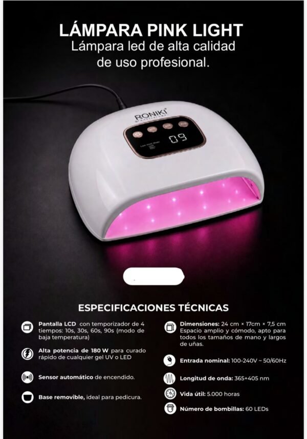 LAMPARA RONIKI LUZ ROSADA 180W